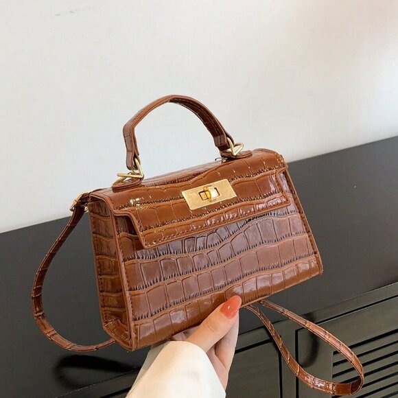 Coffee Brown Elegant Women's Crocodile Embossed Mini Square Bag - Picture 3 of 7